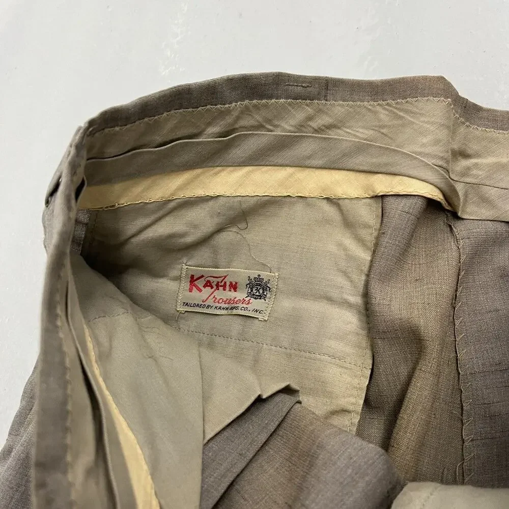 Vintage 50s Kahn Grey Fleck Wide Leg Pleated Trousers 34x29